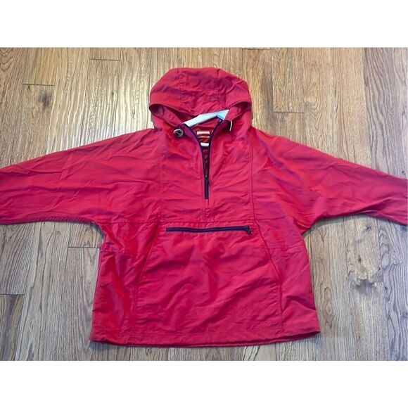 L.L. Bean vintage red windbreaker pocket front hooded jacket large - Picture 9 of 9